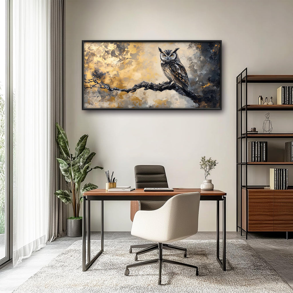 Owl Large Wall Art Framed Gold Wall Decor Mountain Owl Pictures Oversized Canvas Print Painting Modern Extra Large
