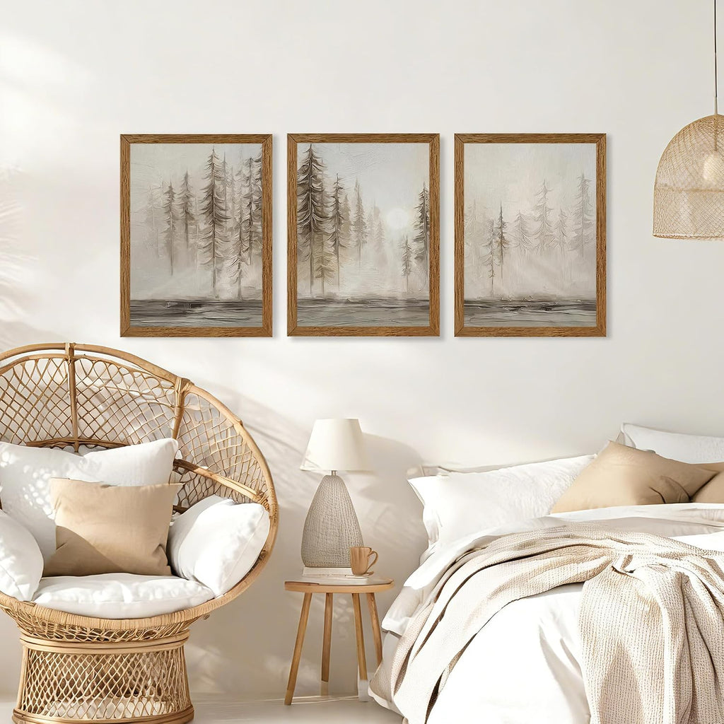 3 Pieces Abstract Forest Tree Canvas Wall Art, Grunge Landscape Tree Wall Decor, Modern Art Decorative Nordic