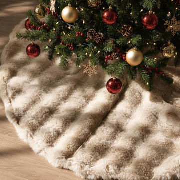 Christmas Tree Skirt 60 Inch, Light Khaki Faux Fur Tree Skirt Puff Quilt Fluffy Tree Decorations, Soft Plush Tree