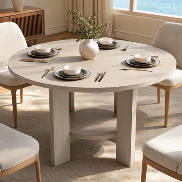 47 Inches Round Dining Table for 4-6 People, White Oak Gray