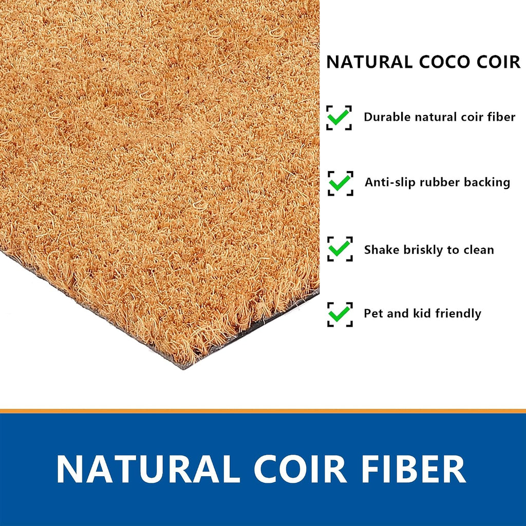 Front Door Mat Combo Set, Hello 100% Coco Coir Welcome Doormat + 28" x 43" Layered Buffalo Black and White Plaid Rug