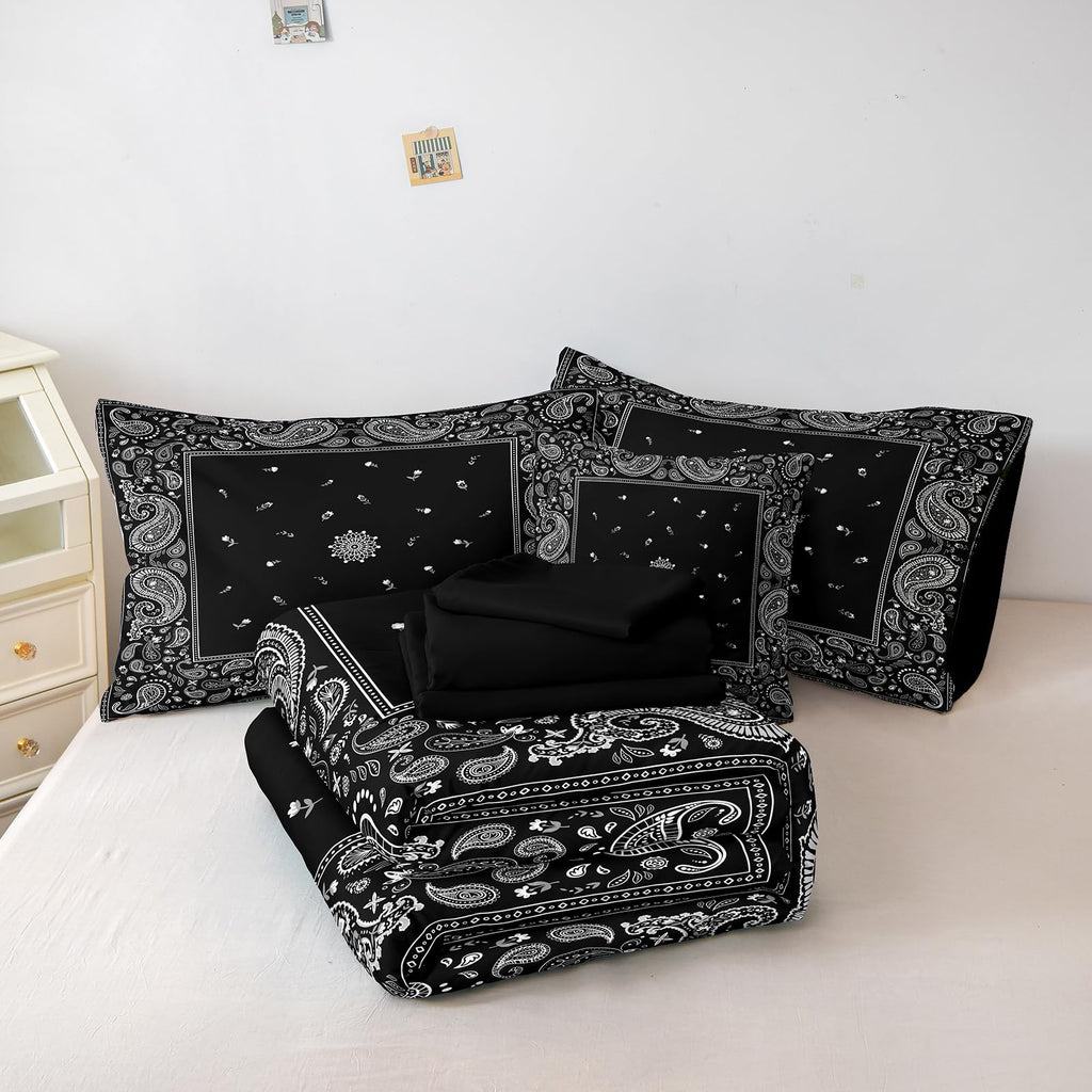 Paisley Comforter Set King Size 8 Pieces Bed in a Bag Black Comforter King Bohemian Style Black and White Bedding Set