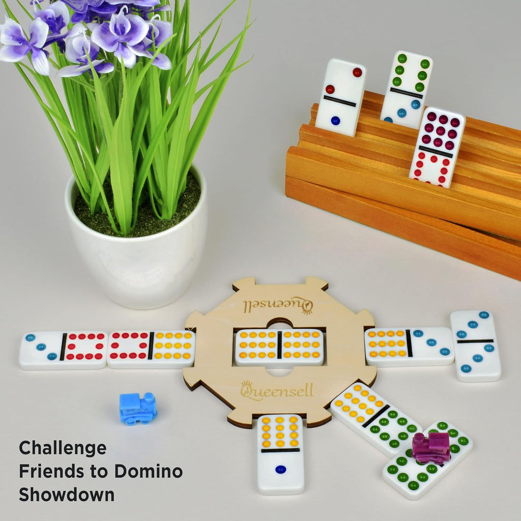 Mexican Train Dominoes Set with Wooden Hub, Domino Tile Board Games - Double 12 Dominos Set for Family Game Night