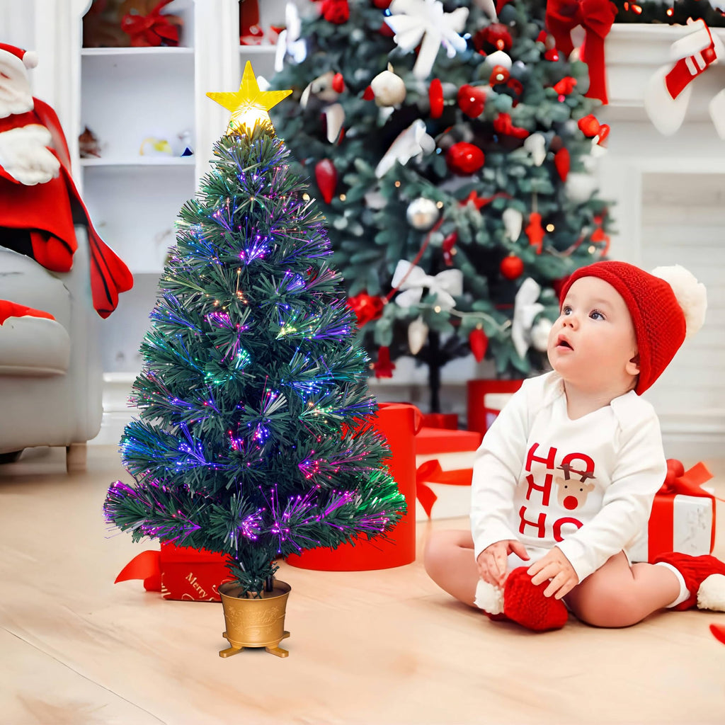 32inch Green Pre-lit Small Fiber Optic Tabletop Christmas Tree