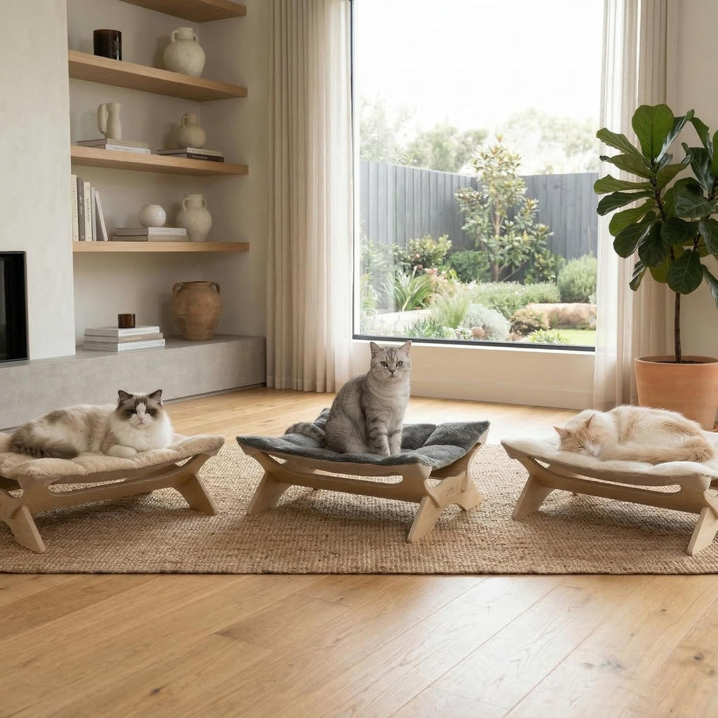 Elevated Cat Bed Hammock, Raised Cat Bed with Dual-Sided Plush & Linen Cushion, Machine Washable & Breathable Cover