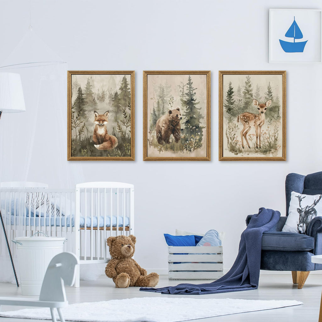 Woodland Nursery Wall Decor, Forest Animal Nursery Wall Art, 12x16