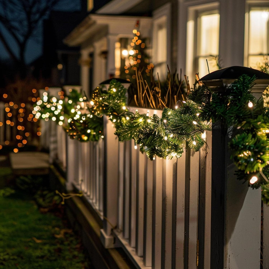 30 FT Pre-Lit Christmas Garland Decorations, 100 LED Lighted Artificial Pine Garlands with 8 Modes, Green Garland