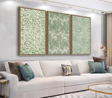 Large Green Flowers Wall Art, William Morris Floral Pictures, 24"X36"X3