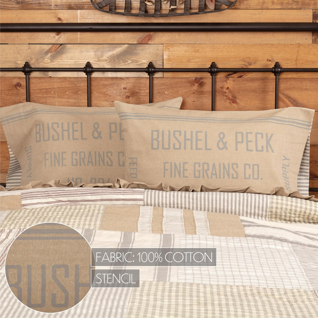 Grace Pillow Case Set Standard Size Cotton Farmhouse Vintage Grain Sack Style Reversible 21x30 Bedding Accessory