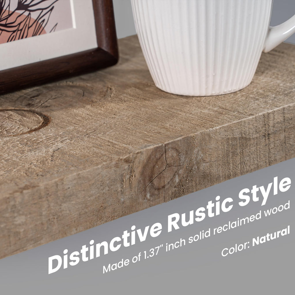 Floating Shelves | 8" Deep Rustic Reclaimed Barnwood Wall Hanging Shelves with Invisible Heavy-Duty Metal Bracket
