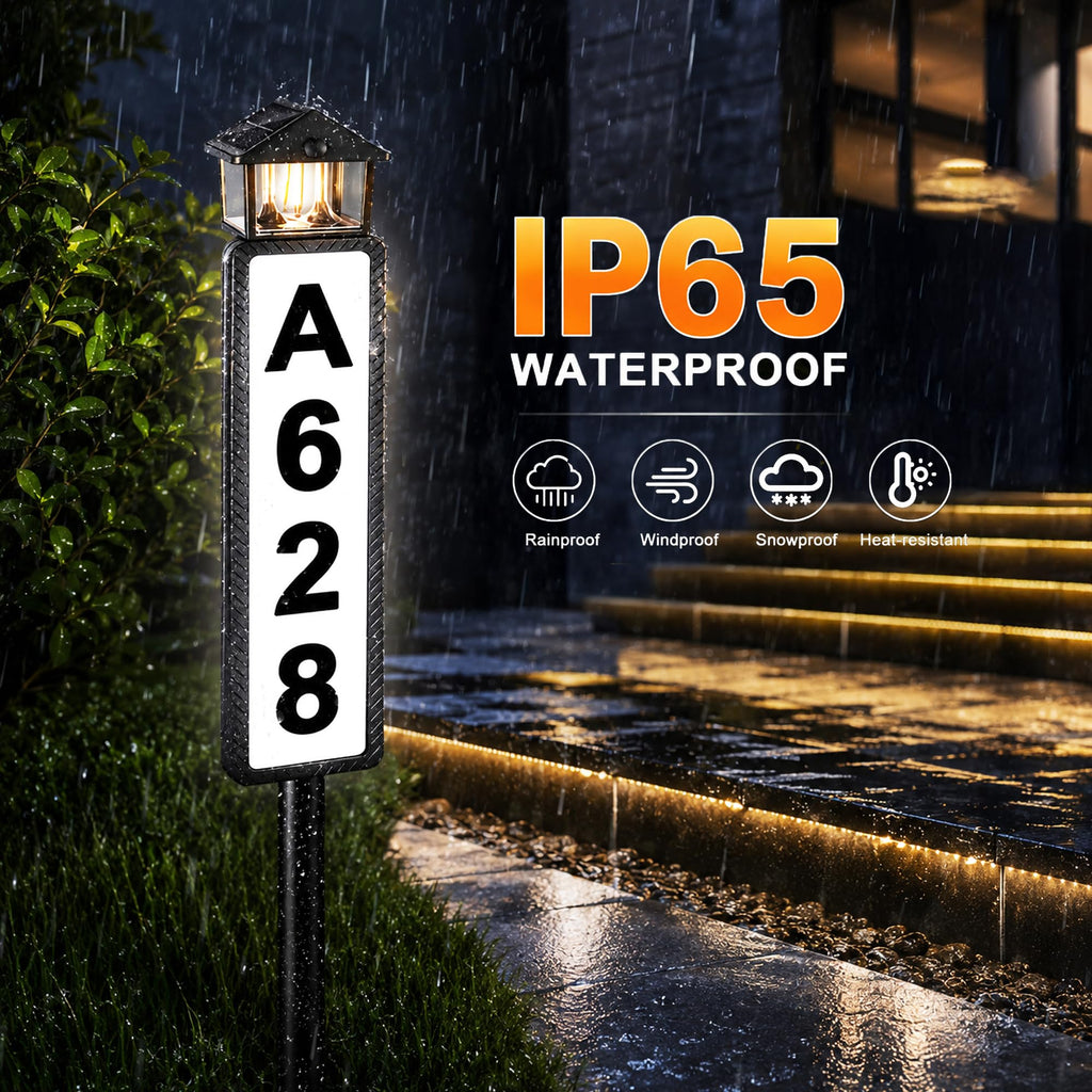 Solar Address Sign, House Numbers for Outside with Dual Solar Panels