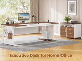 71" Executive Desk with Rolling File Cabinet, Large Office Desk with Drawers