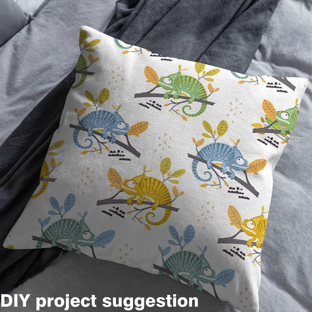 Cartoon Lizard Fabric by The Yard Cute Colorful Wild Animal Pattern No Stretch Fabric Green Outdoor Leaves Jungle