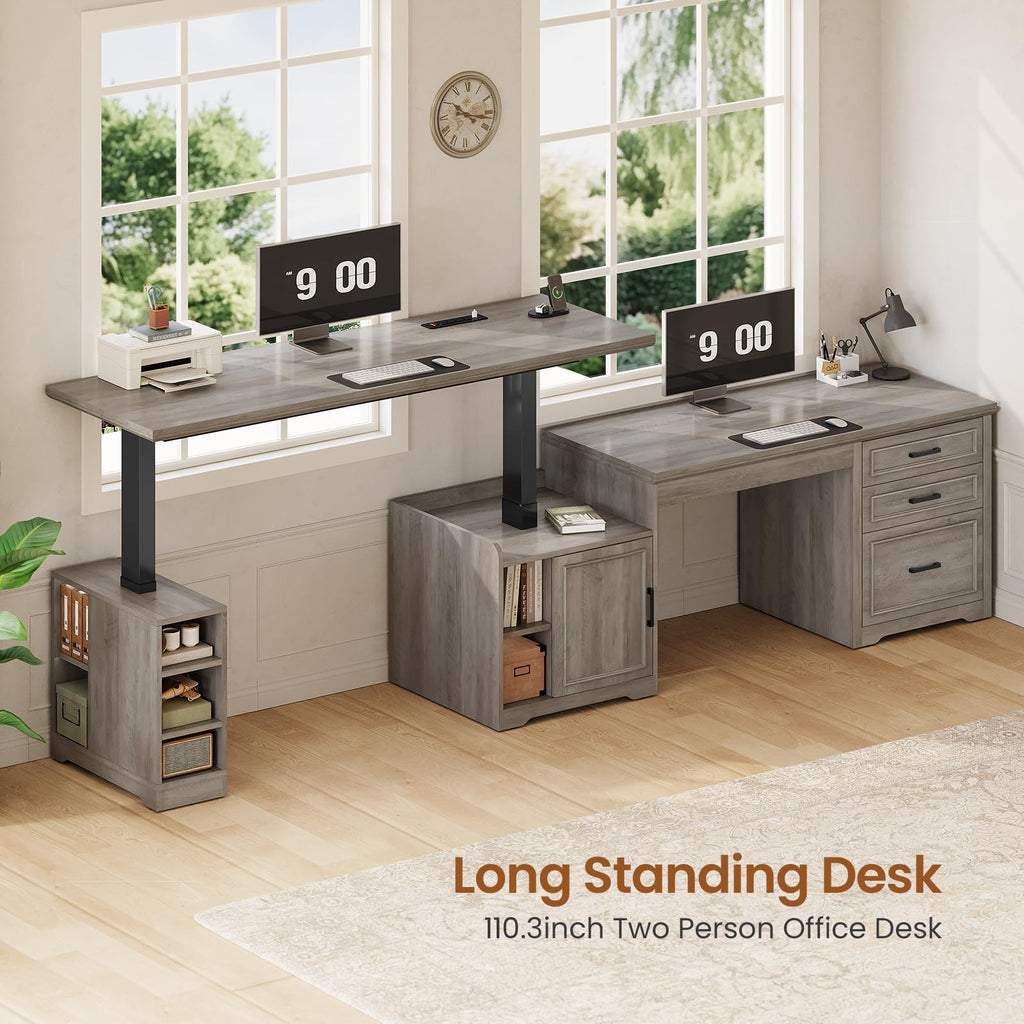 Farmhouse L Shaped Standing Desk with Storage (Grey)