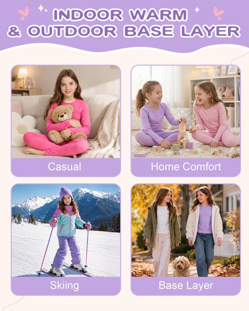 Girls Thermal Underwear Set for Kids Soft Fleece Lined Base Layer