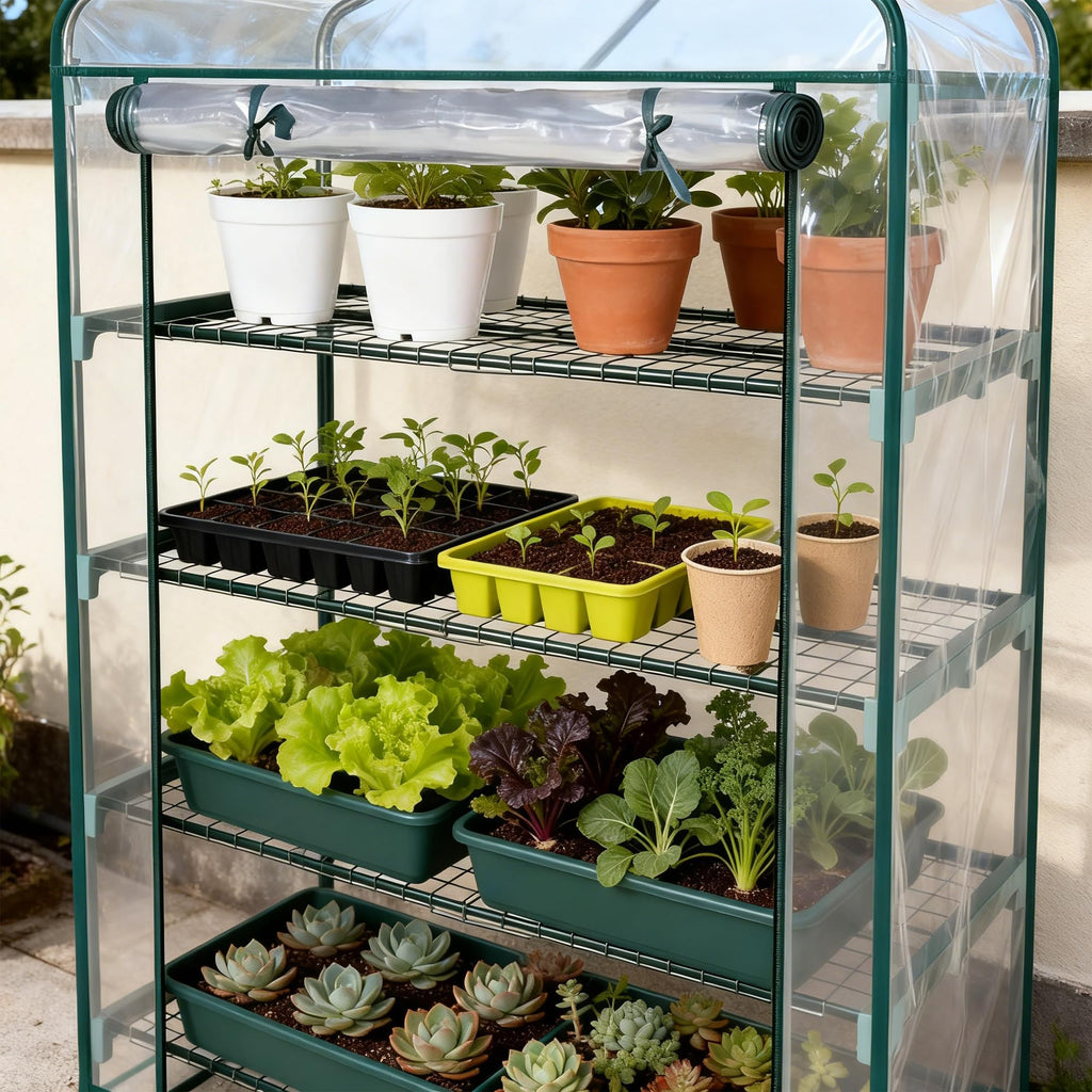 50% Extra Wide Mini Greenhouse 4 Tier Portable Plant Green House 40in Wide -Sturdy Gardening Shelves with PVC Cover