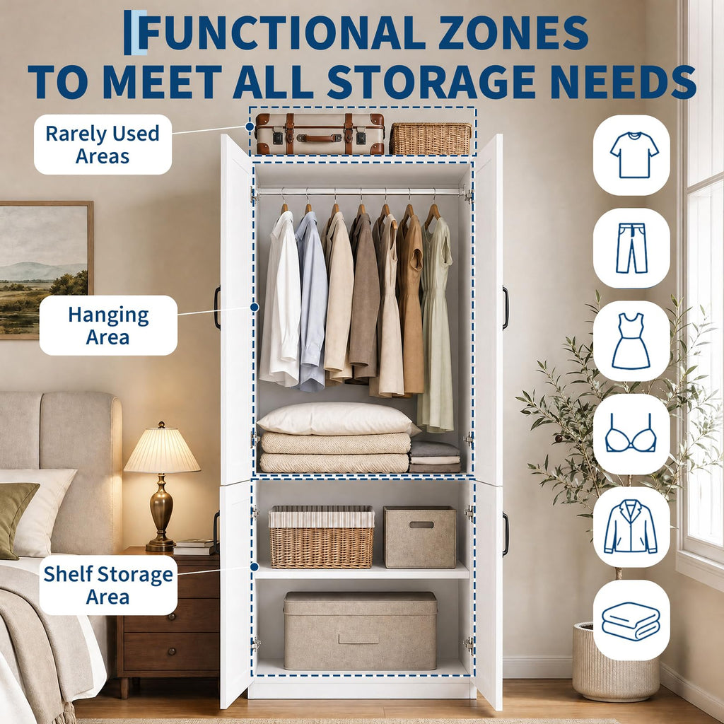 71'' Armoire Wardrobe Closet with 4 Door, Farmhouse Wardrobe Closet