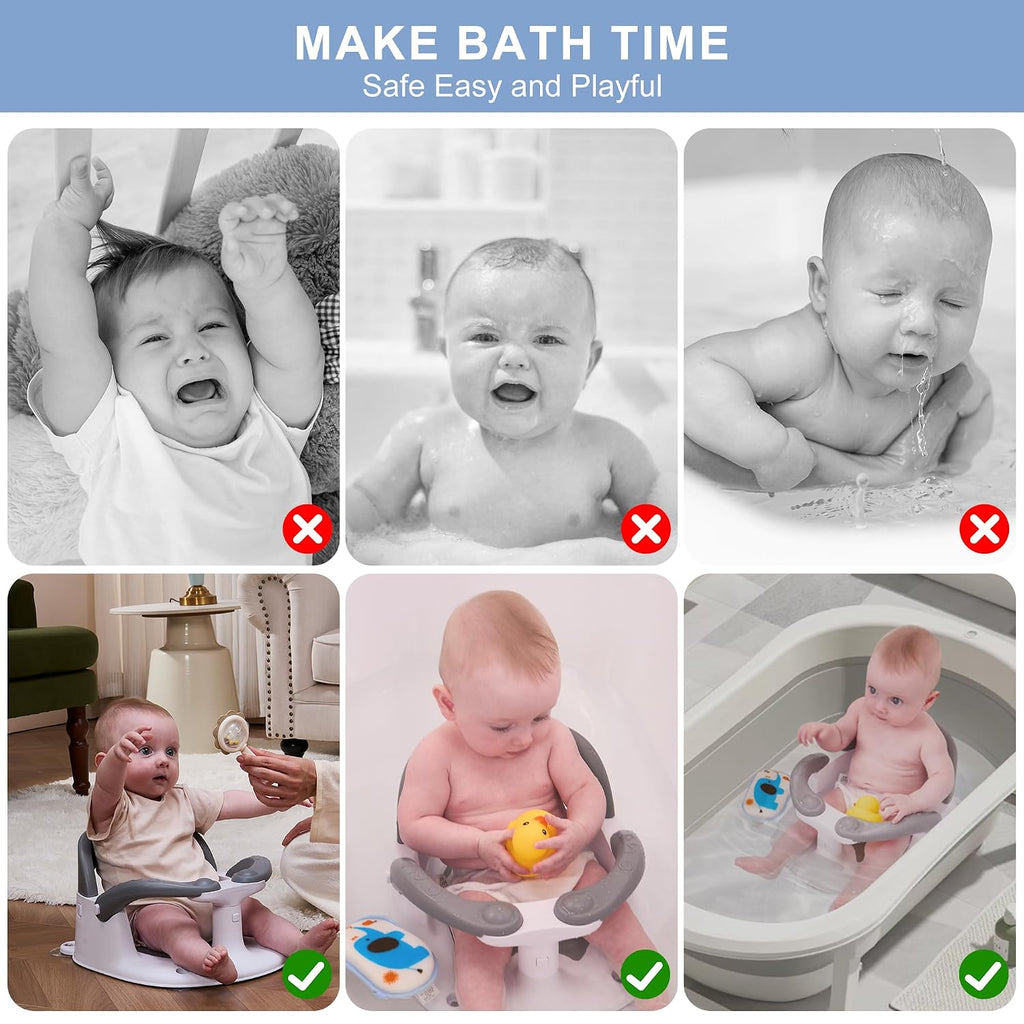 Bath seat for Babies 6 Months & up, 360° Stable Toddler Bath Chair with one-Touch Button, Back Hollow Design, Water