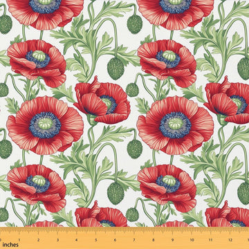 Watercolor Flower Fabric by The Yard, Floral Soft Polyester Sewing Fabric for Cushion Country Rustic Style Washable