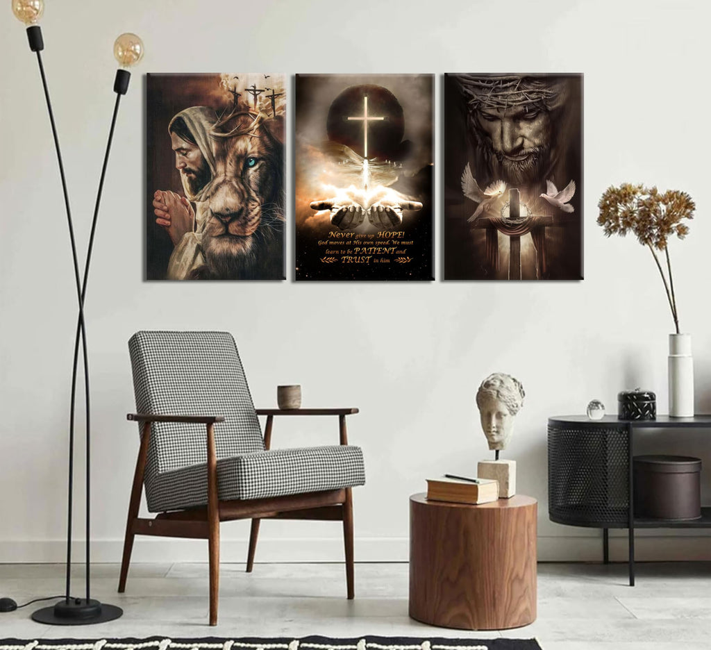 Jesus Lion of Judah Wall Art, Christian Cross Faith Wall Decor, 16x24 in