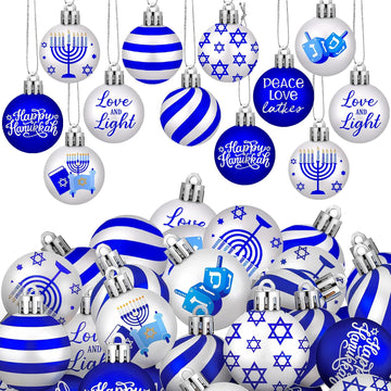 Happy Hanukkah Ornament for Tree Balls Star of David Hanging Ornaments 10 Styles Shatterproof Decorations - Set of 30