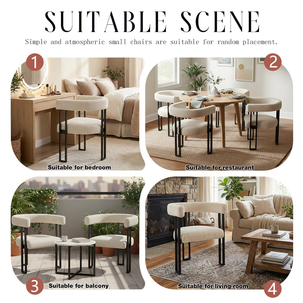 Modern Corduroy Dining Chairs Set of 6 with Metal Legs, Comfy Accent Dining Room Chairs Upholstered Kitchen Side