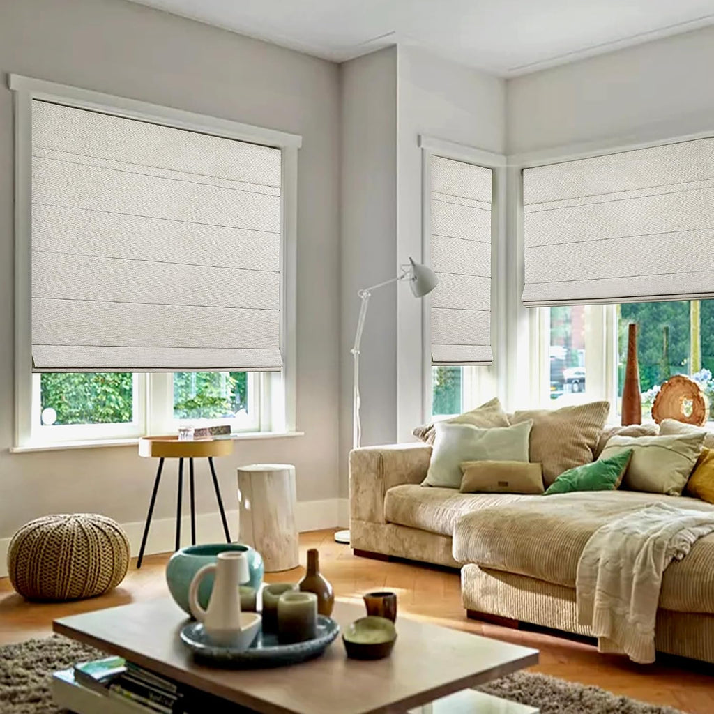 100% Blackout Cordless Roman Shades for Indoor Windows & French Doors, 33 3/4" W × 60" H - Blackout - Beige
