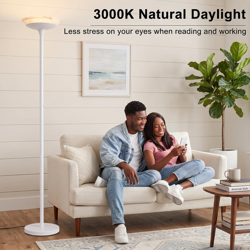 Torchiere Floor Lamp, 30W Super Bright LED Standing Lamp, Stepless Dimmable Pole Lamp with 3000K Lighting, Glass