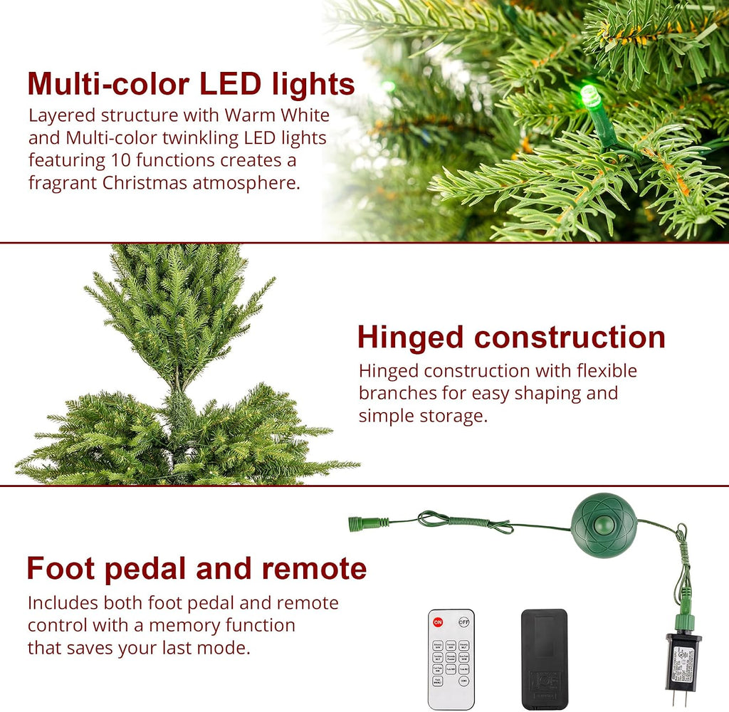 Prelit Christmas Tree, Green Full Artificial Christmas Tree Majestic Evergreen Fir with 300 Warm