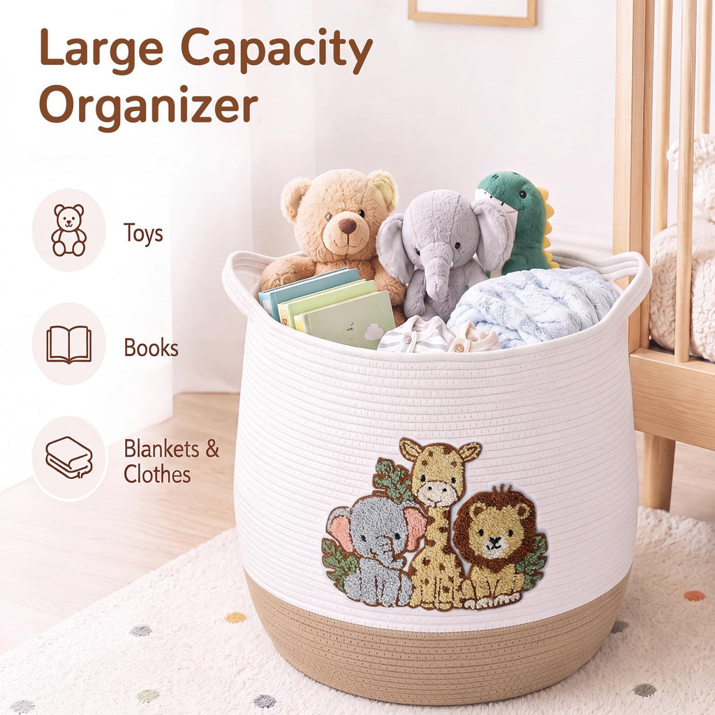 Large Woven Nursery Animal Hamper 16.9 x 17.7 Inch for Kids