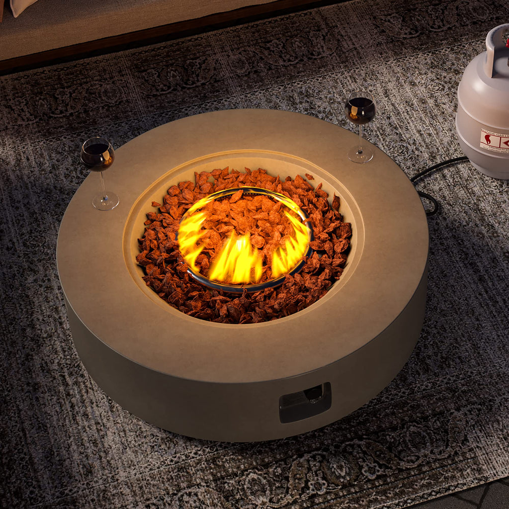 Outdoor 42" Fire Pit Table, 50000 BTU Gray Patio Fire Table, Concrete Round Gas Fire Table w Lava Rocks