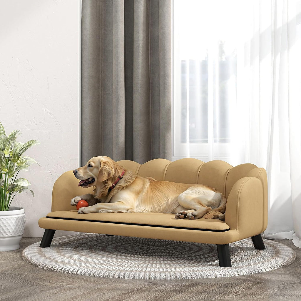 Velvet Large Dog Couch with Foam Cushion, Soft and Cute Dog Bed with Pearl Design, Pet Sofa for Big and Medium
