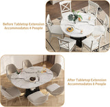 Extendable Dining Table 43"-59" for 4-6, Marble Round Kitchen Dining Room Table with 2 Tier Storage Shelves