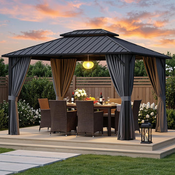 10'x12' Hardtop Gazebo, Aluminum Frame Metal Canopy with Double Roof