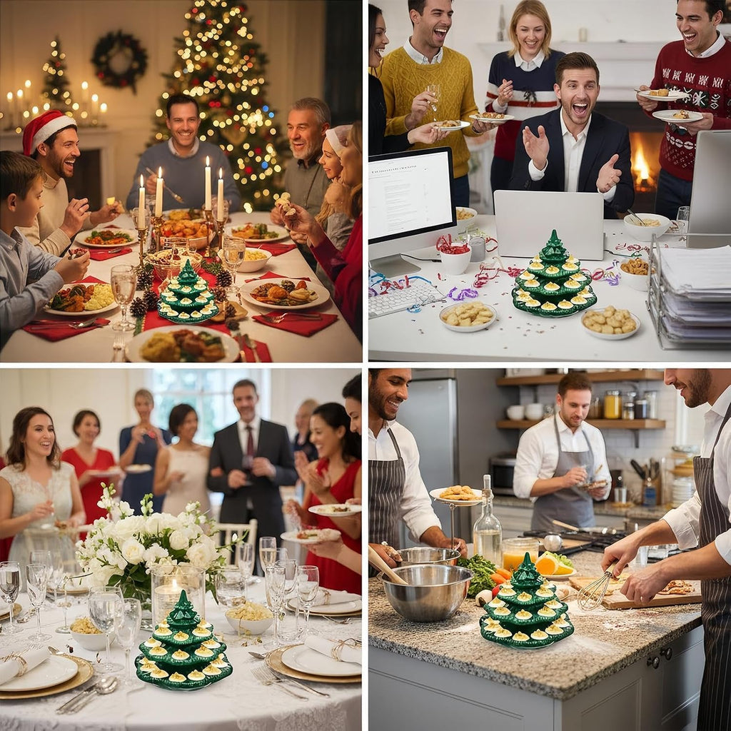4-Tier Christmas Tree Deviled Egg Tray — Stackable Holiday Platter, Holds 26