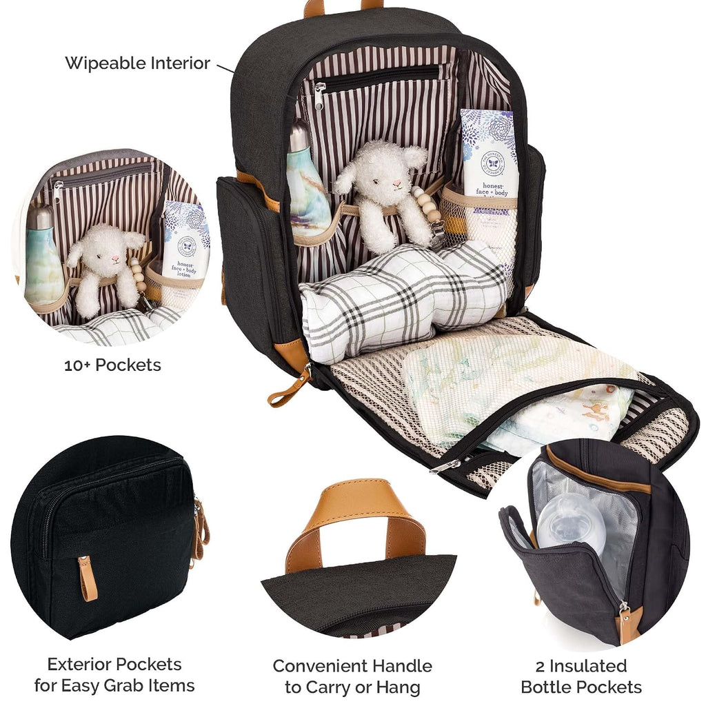 Mini Diaper Bag Backpack with Changing Pad - Black