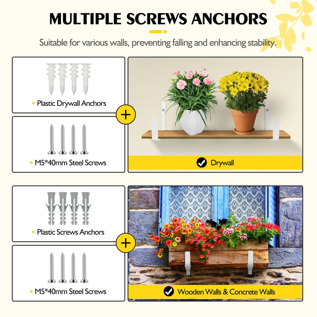 Adjustable Window Box Brackets, 4 Pack Planter Box Brackets, White