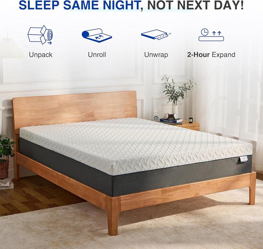Queen Memory Foam Mattress, 12 Inch Queen Size Mattress in a Box, Green Tea Gel Infused Foam for Pressure Relief and