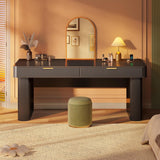 Office Desk with 2 Drawers, 59" Fluted Computer Desk with Storage and Power Strip, Wood Executive Desk, Writing Desk
