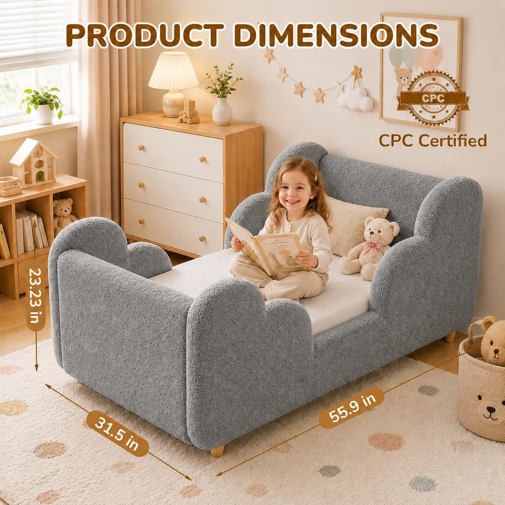 Toddler Bed, Toddler Floor Bed, Crib Size Montessori Bed, Grey