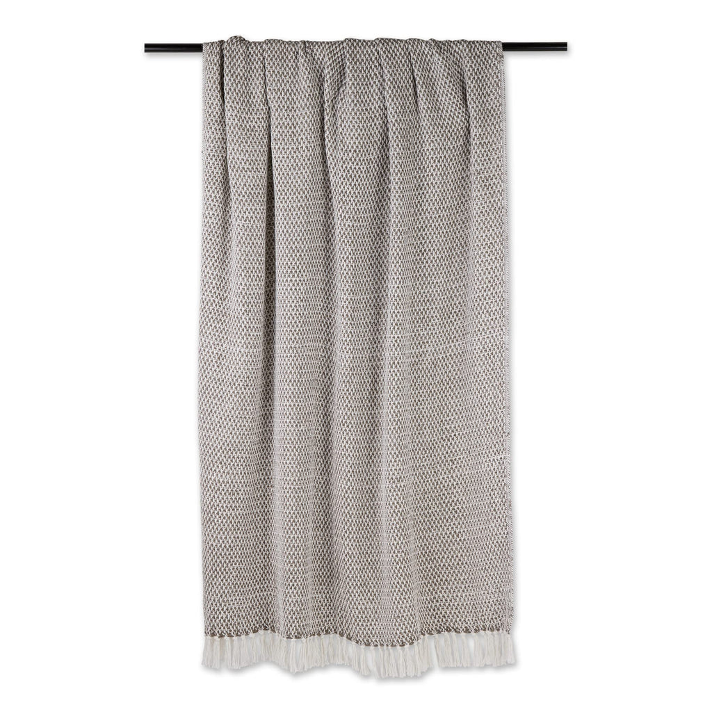 Basketweave Cotton Throw Blanket with Fringe, 50x60, Brown