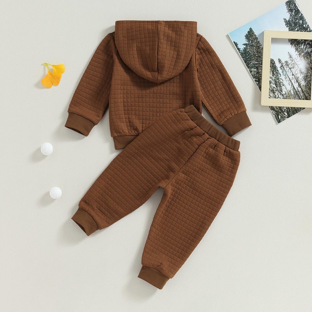 Winter Toddler Boy Girl Clothes Set Long Sleeve Hoodies Sweatshirt Pants Solid Color Sweatsuit Fall Outfits (Coffee