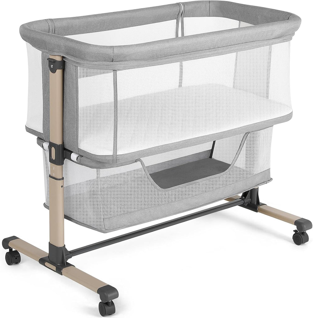 Bassinet Bedside Sleeper, Breathable and Adjustable, Light Grey | 0-5 Months Baby Infant, Co-Sleeping, 6 Heights