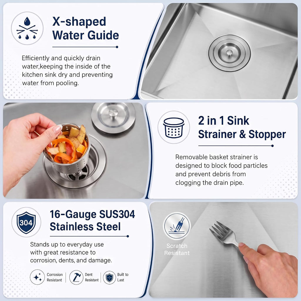 Kitchen Sink Stainless Steel, Undermount Kitchen Sink 32 Inch, 50/50 Double Bowl True 16 Gauge Stainless Steel