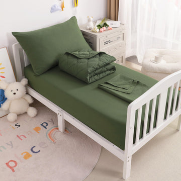 Toddler Microfiber Bedding Set, 4 Piece, Olive Green