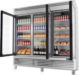 82" W 3-Door Commercial Beverage Refrigerator, 78.2 Cu.ft Glass Door Display Coo