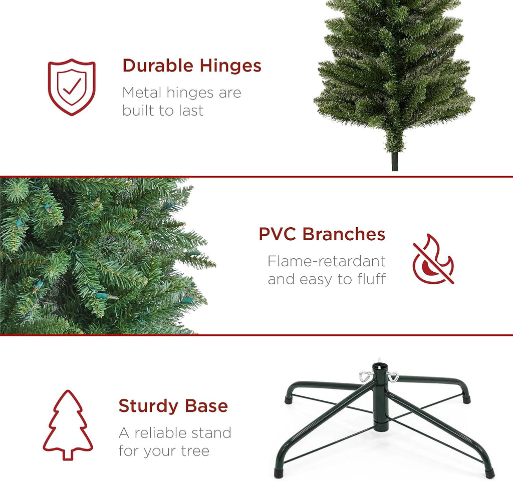 7.5ft Artificial Pencil Christmas Tree with LED Twinkling Lights, Pre-Lit Spruce Realistic Holiday Xmas Décor, 350