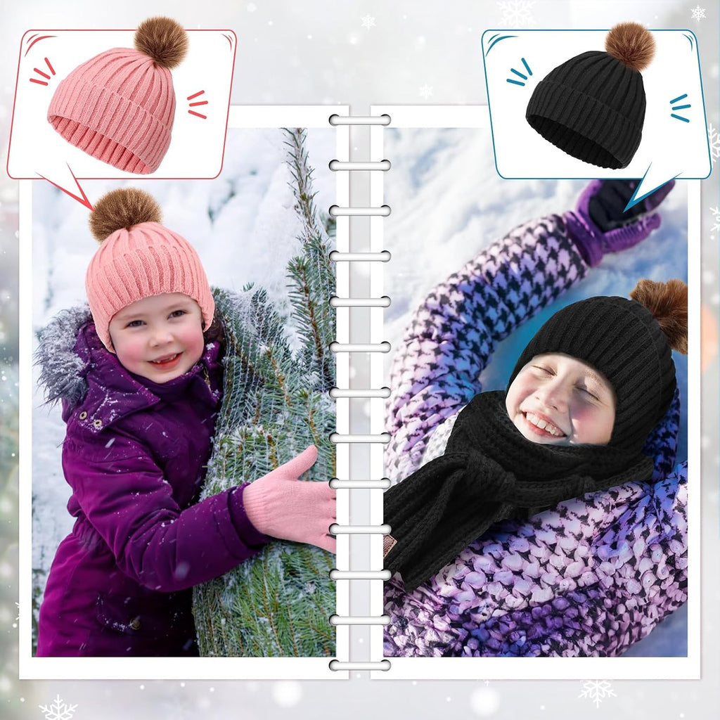 4 Sets Kids Winter Hat Scarf Gloves Set for Girls