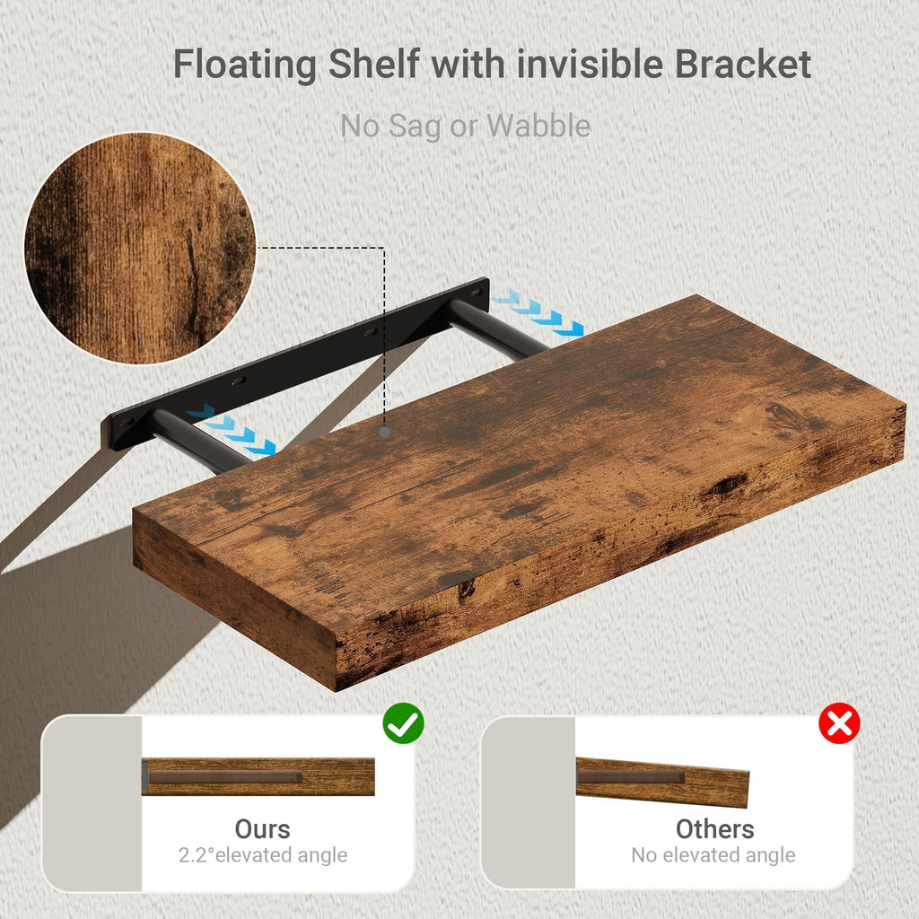 Floating Shelves for Wall Mounted 16 inch Set of 2, Rustic Brown