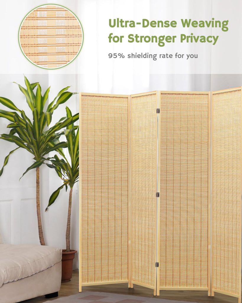 Bamboo Room Divider, 5-Panel Folding Privacy Screen, 6 ft. Tall
